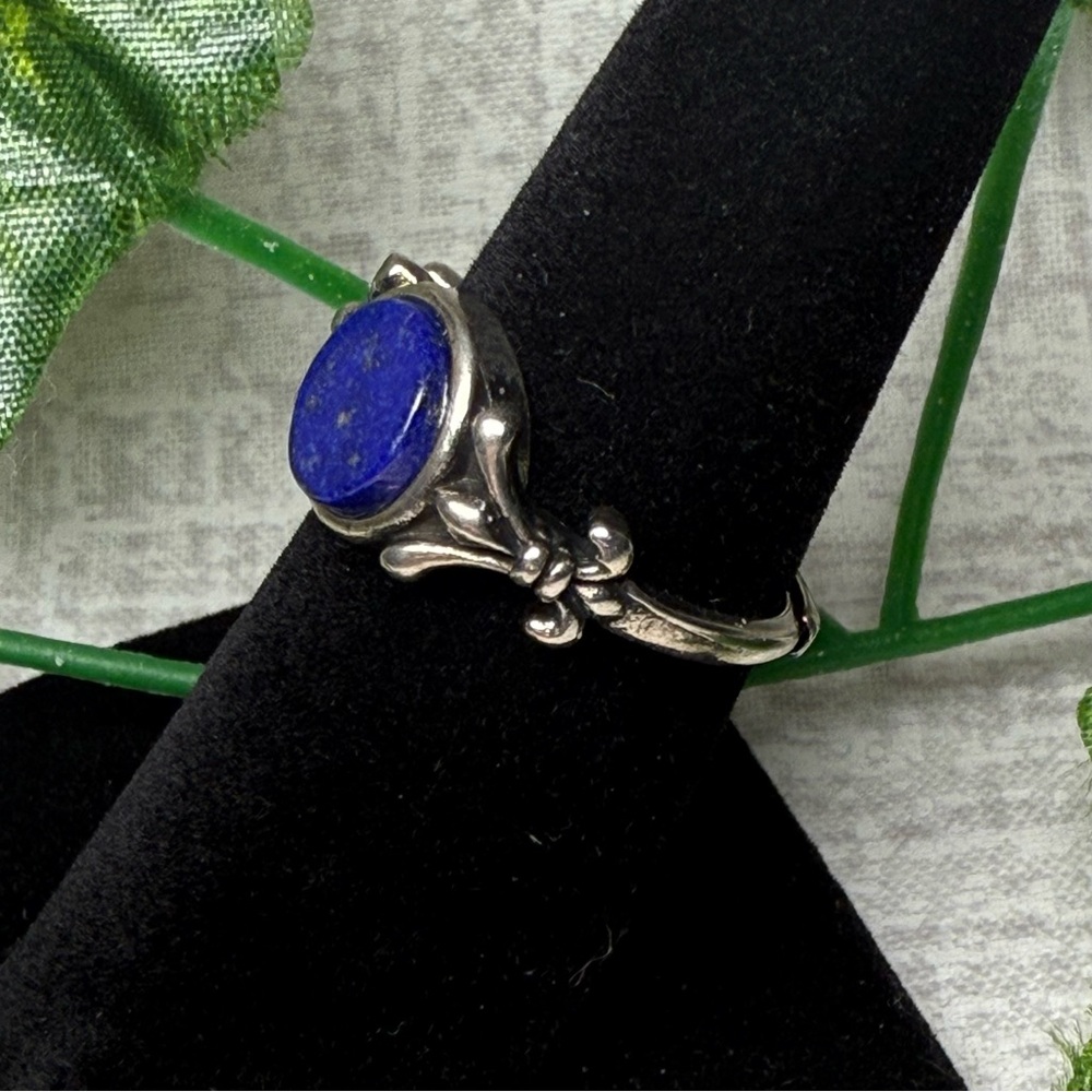 New Silver-Plated Adjustable Ring w/Natural Lapis Lazuli π΅ - Picture 3 of 5